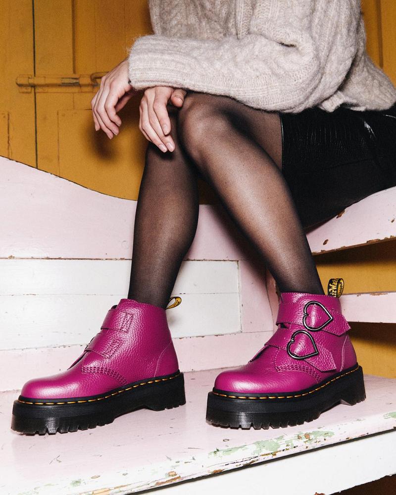 Dr Martens Devon Heart Leren Platform Laarzen Dames Roze | NL 546DFM